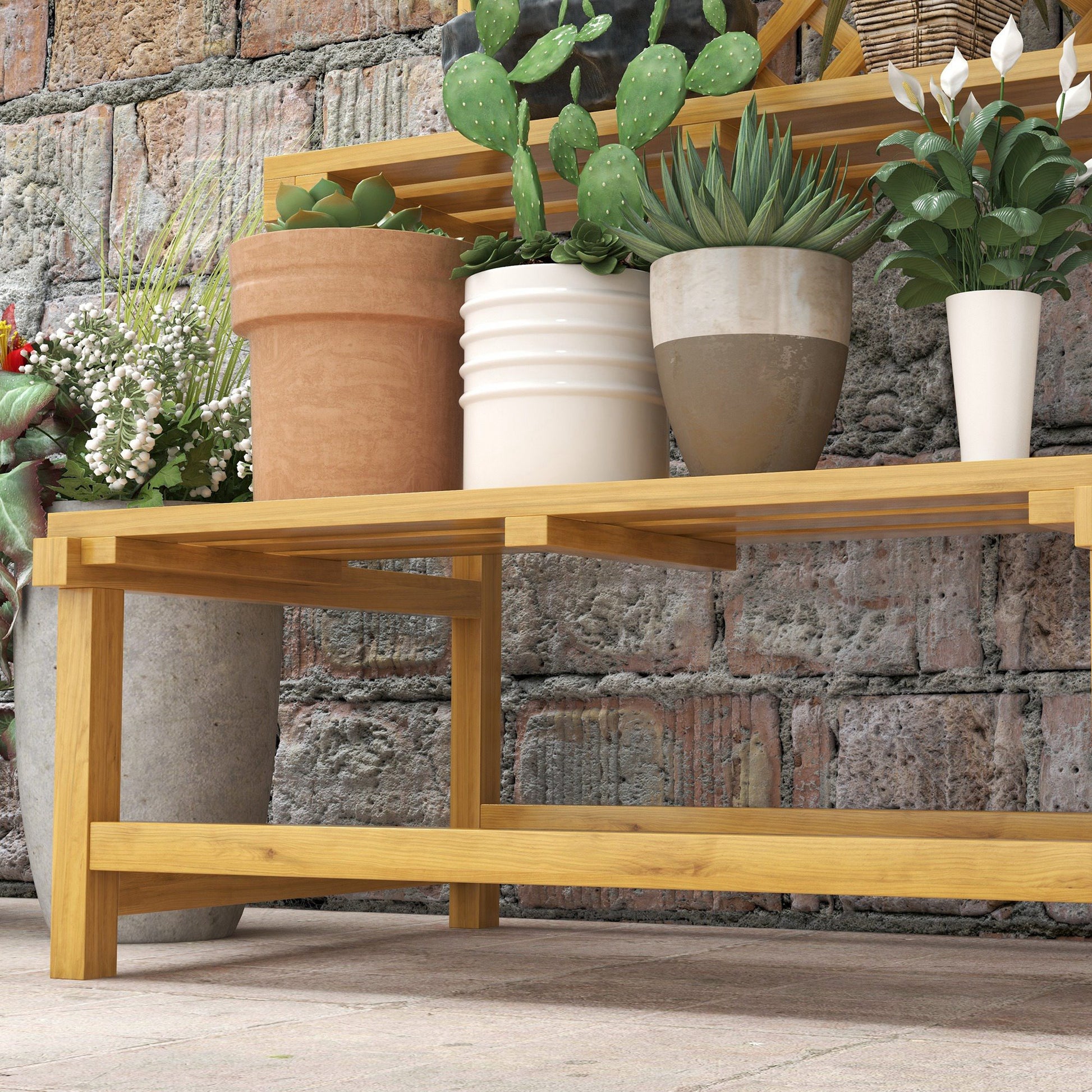 Wooden Plant Stand 2-Tier Plant Shelf Outdoor Plant Holder with Trellis for Garden Patio Terrace 75x50x166 cm Natural