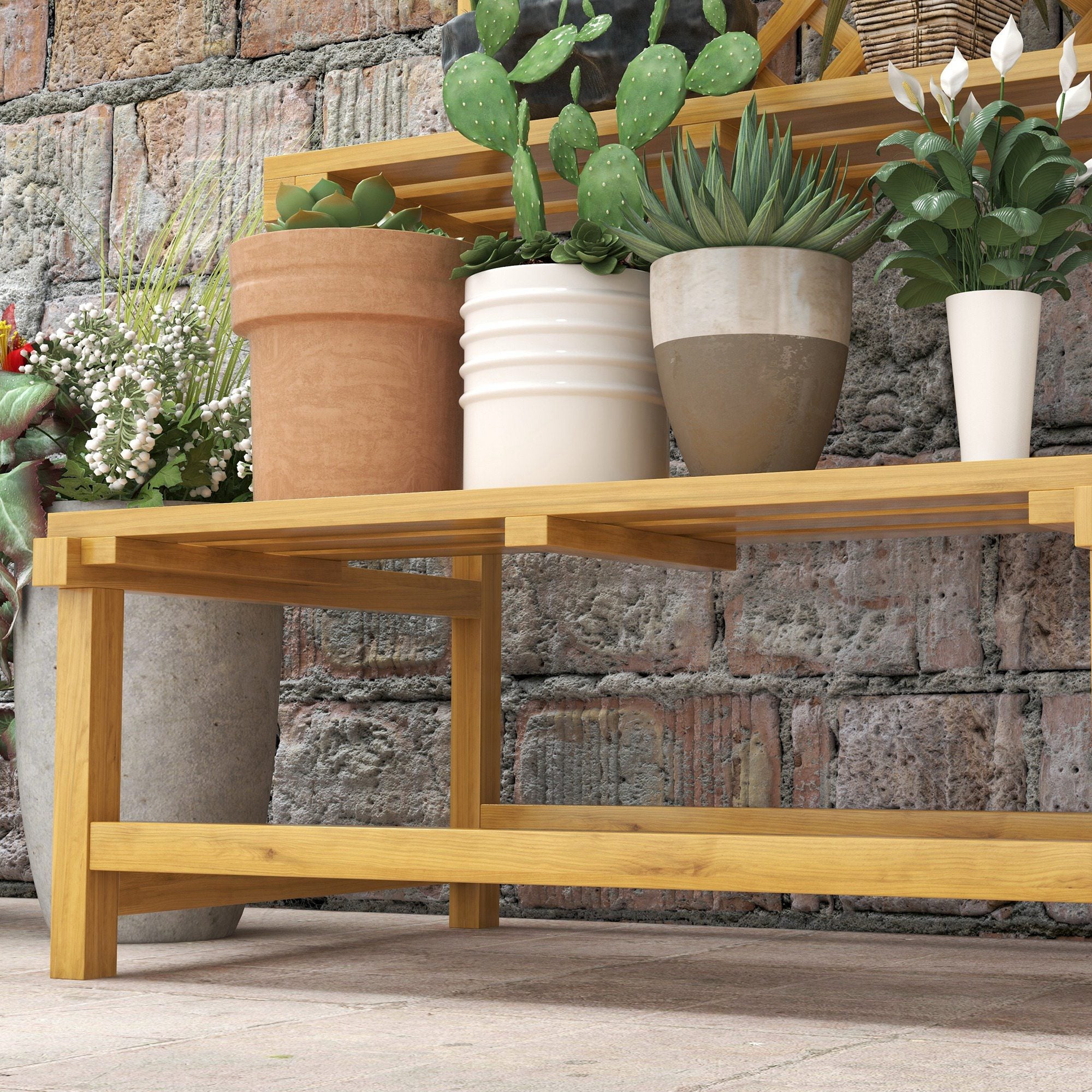 Wooden Plant Stand 2-Tier Plant Shelf Outdoor Plant Holder with Trellis for Garden Patio Terrace 75x50x166 cm Natural