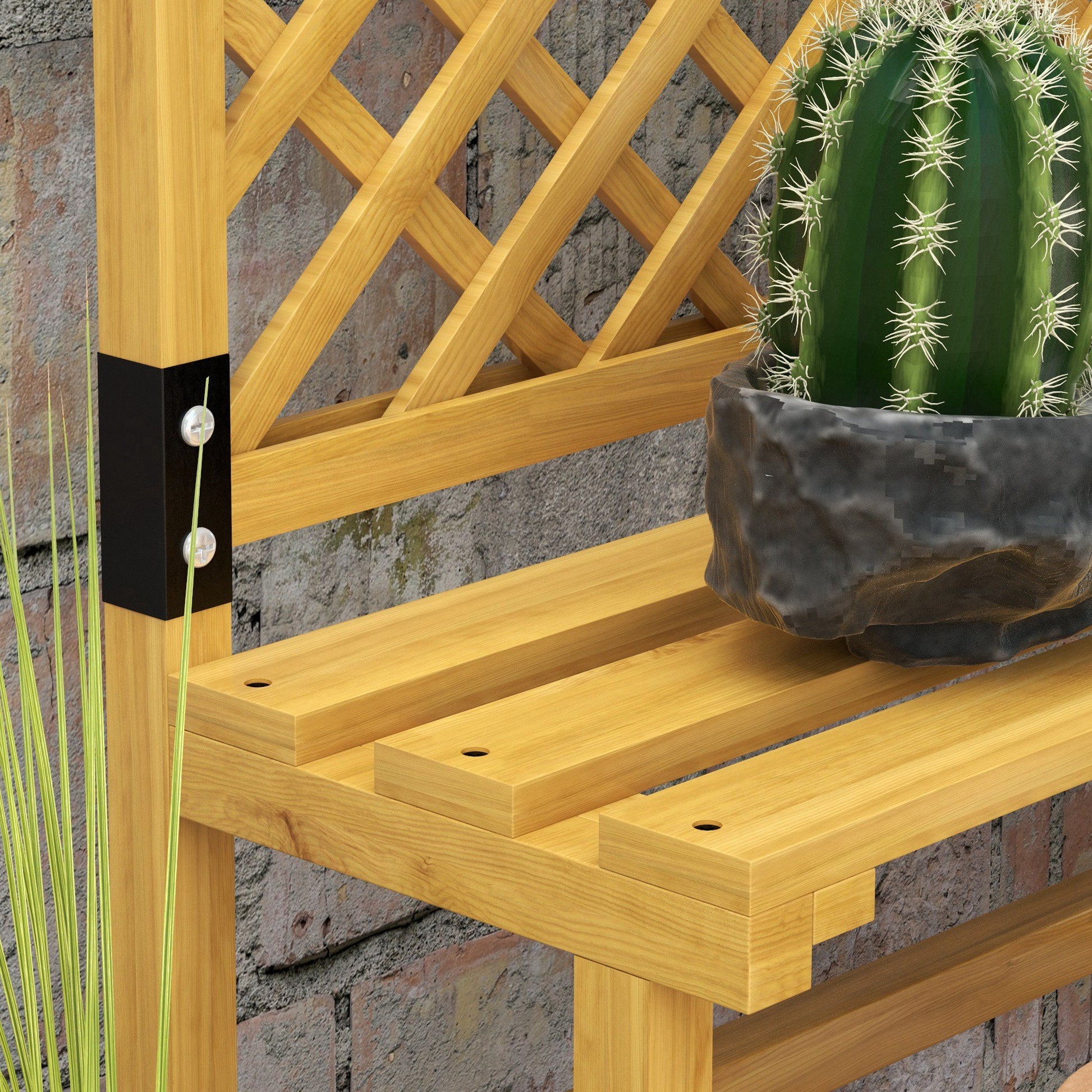 Wooden Plant Stand 2-Tier Plant Shelf Outdoor Plant Holder with Trellis for Garden Patio Terrace 75x50x166 cm Natural