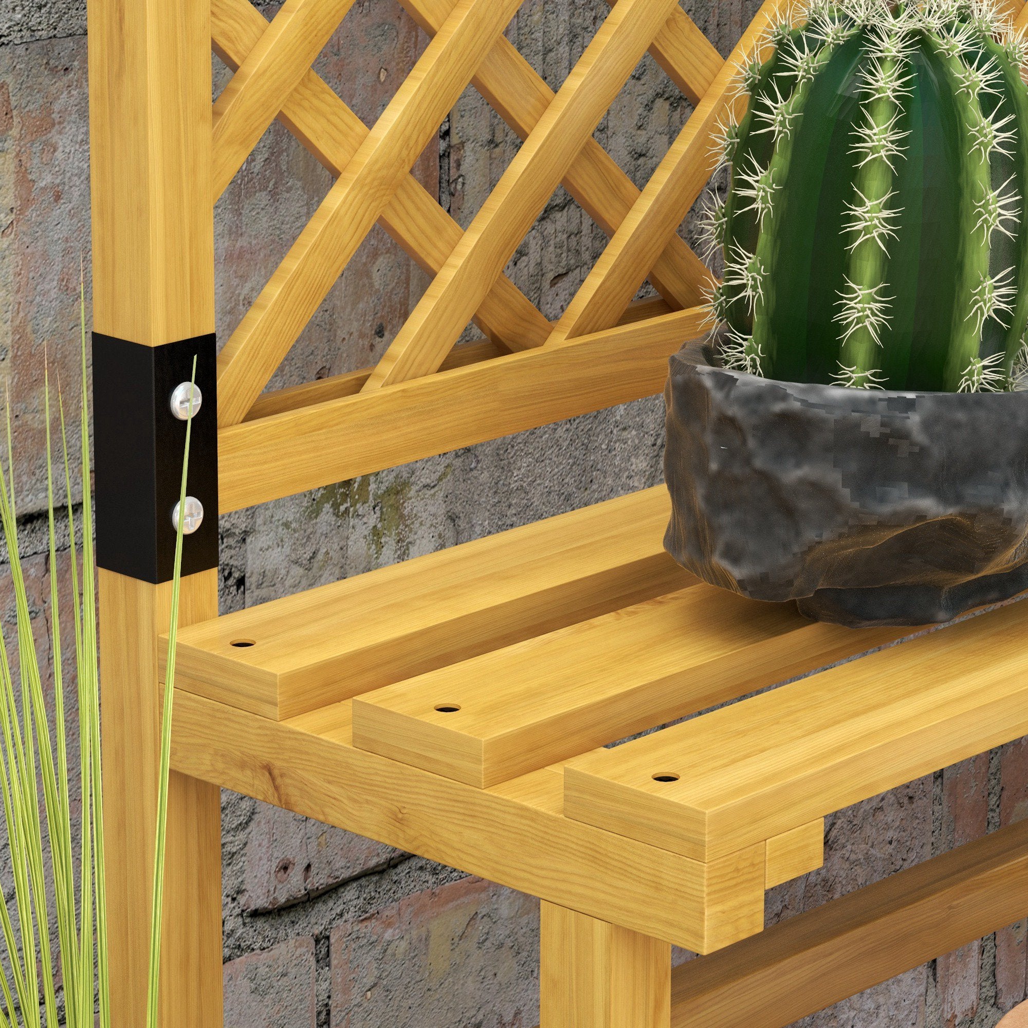 Wooden Plant Stand 2-Tier Plant Shelf Outdoor Plant Holder with Trellis for Garden Patio Terrace 75x50x166 cm Natural