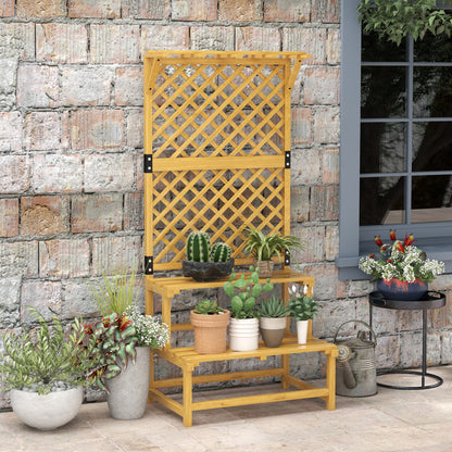 Wooden Plant Stand 2-Tier Plant Shelf Outdoor Plant Holder with Trellis for Garden Patio Terrace 75x50x166 cm Natural
