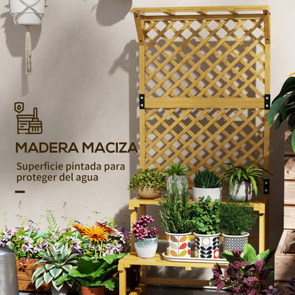 Wooden Plant Stand 2-Tier Plant Shelf Outdoor Plant Holder with Trellis for Garden Patio Terrace 75x50x166 cm Natural
