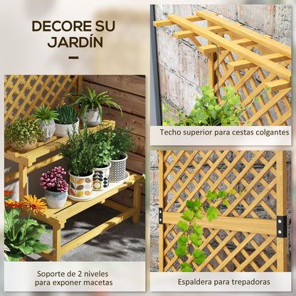Wooden Plant Stand 2-Tier Plant Shelf Outdoor Plant Holder with Trellis for Garden Patio Terrace 75x50x166 cm Natural
