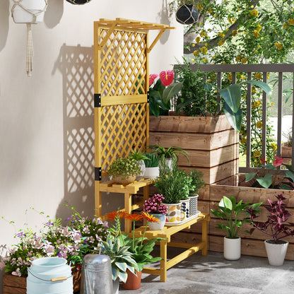 Wooden Plant Stand 2-Tier Plant Shelf Outdoor Plant Holder with Trellis for Garden Patio Terrace 75x50x166 cm Natural