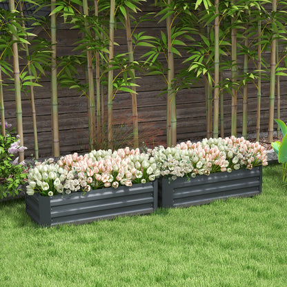Set of 2 Garden Square Raised Planters 100L x 50W x 30H cm - Gray Corrugated Steel