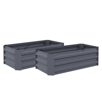 Set of 2 Garden Square Raised Planters 100L x 50W x 30H cm - Gray Corrugated Steel