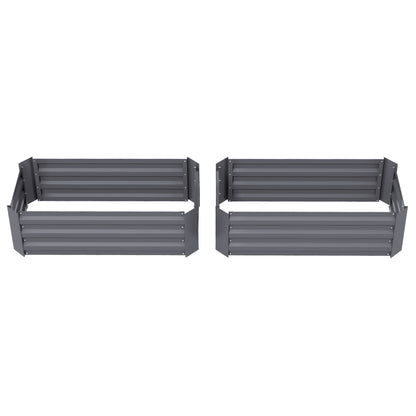 Set of 2 Garden Square Raised Planters 100L x 50W x 30H cm - Gray Corrugated Steel