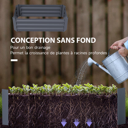 Set of 2 Garden Square Raised Planters 100L x 50W x 30H cm - Gray Corrugated Steel