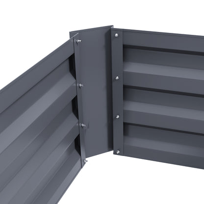 Set of 2 Garden Square Raised Planters 100L x 50W x 30H cm - Gray Corrugated Steel