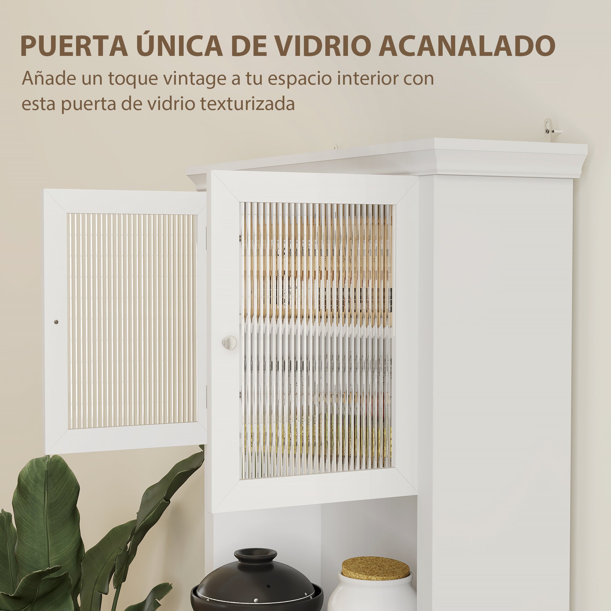 Modern Kitchen Pantry Kitchen Cabinet with 1 Drawer, 2 Glass Doors, and Adjustable Shelves, 50 kg Load Capacity for Dining Room Living Room 79x40x180 cm White