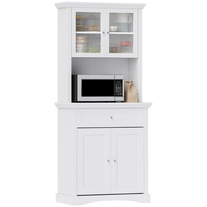Modern Kitchen Pantry Kitchen Cabinet with 1 Drawer, 2 Glass Doors, and Adjustable Shelves, 50 kg Load Capacity for Dining Room Living Room 79x40x180 cm White