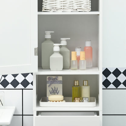 Bathroom Column Bathroom Cabinet with 2 Doors 1 Drawer Open Shelf and Adjustable Anti-Tip Shelves 40x30x164 cm White