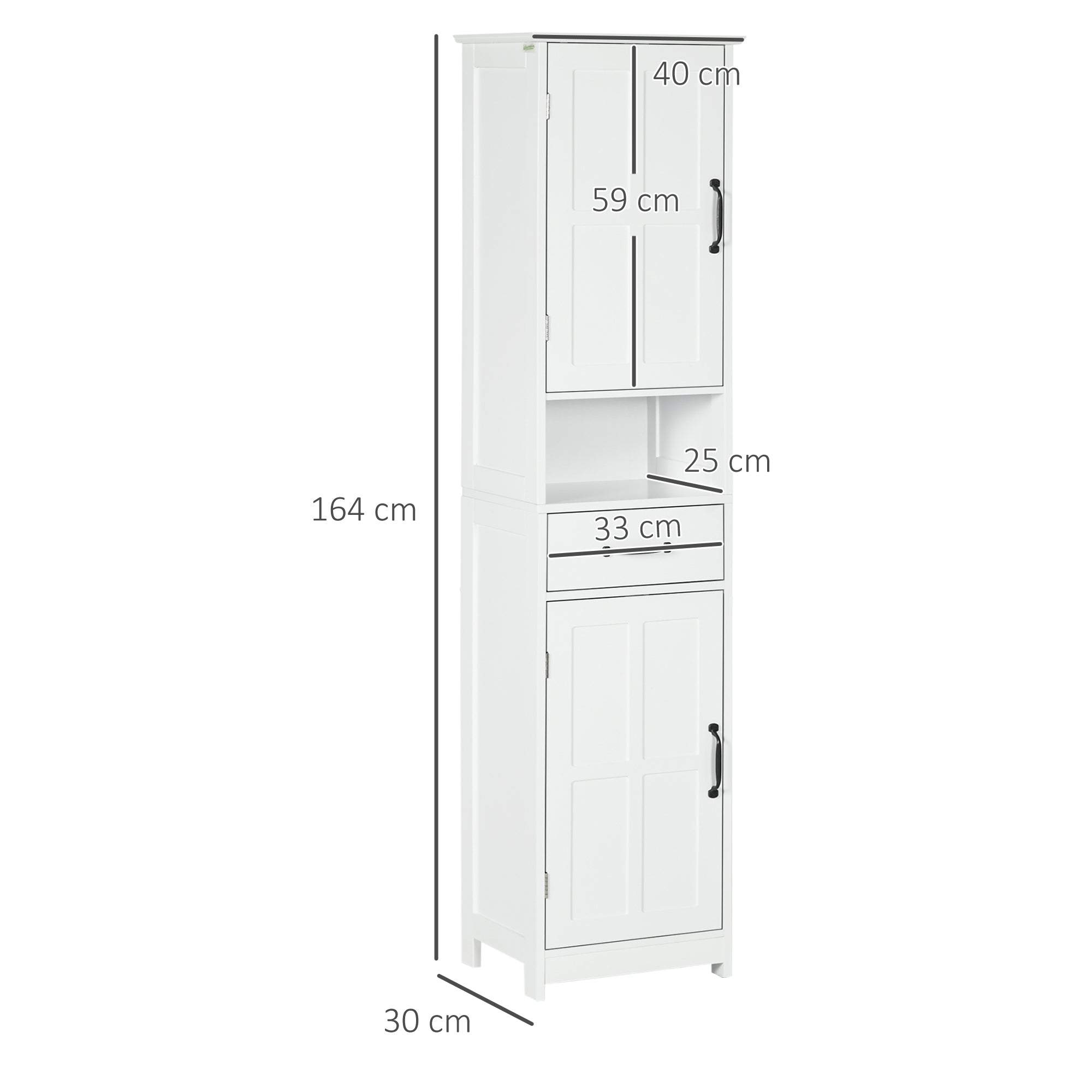 Bathroom Column Bathroom Cabinet with 2 Doors 1 Drawer Open Shelf and Adjustable Anti-Tip Shelves 40x30x164 cm White