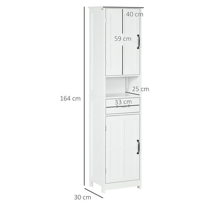 Bathroom Column Bathroom Cabinet with 2 Doors 1 Drawer Open Shelf and Adjustable Anti-Tip Shelves 40x30x164 cm White