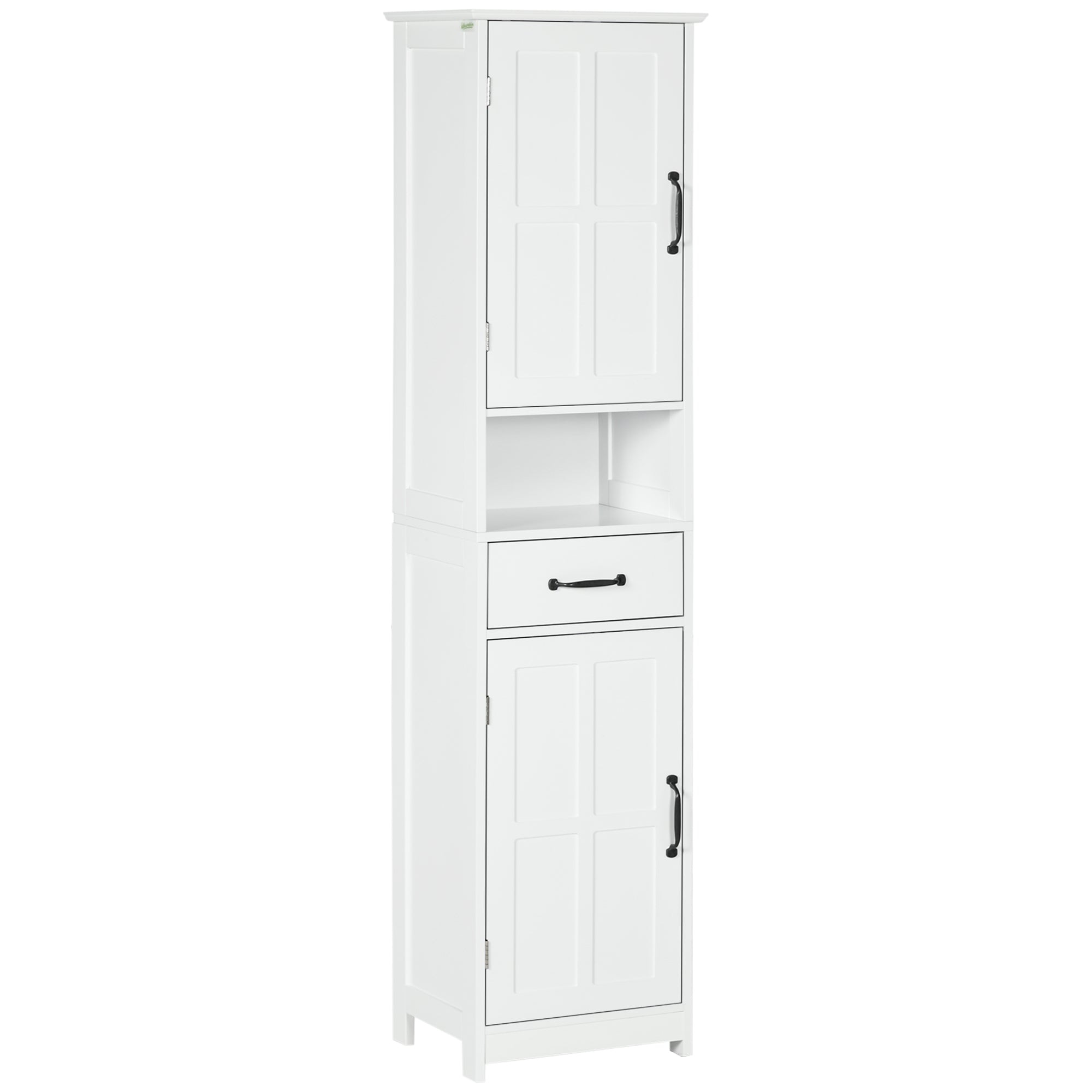 Bathroom Column Bathroom Cabinet with 2 Doors 1 Drawer Open Shelf and Adjustable Anti-Tip Shelves 40x30x164 cm White