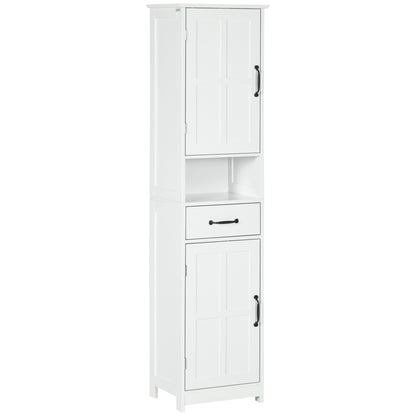 Bathroom Column Bathroom Cabinet with 2 Doors 1 Drawer Open Shelf and Adjustable Anti-Tip Shelves 40x30x164 cm White