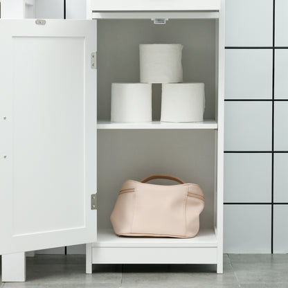 Bathroom Column Bathroom Cabinet with 2 Doors 1 Drawer Open Shelf and Adjustable Anti-Tip Shelves 40x30x164 cm White