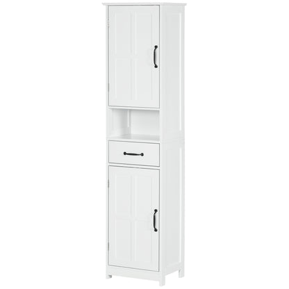 Bathroom Column Bathroom Cabinet with 2 Doors 1 Drawer Open Shelf and Adjustable Anti-Tip Shelves 40x30x164 cm White