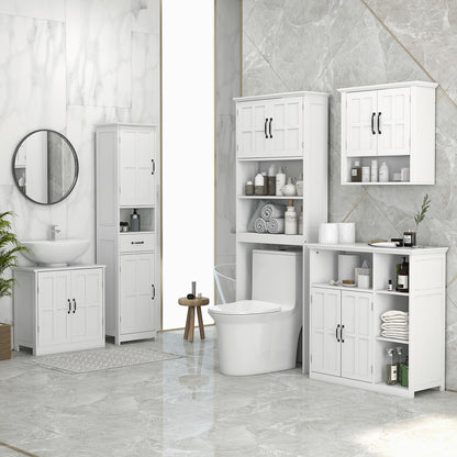 Bathroom Column Bathroom Cabinet with 2 Doors 1 Drawer Open Shelf and Adjustable Anti-Tip Shelves 40x30x164 cm White