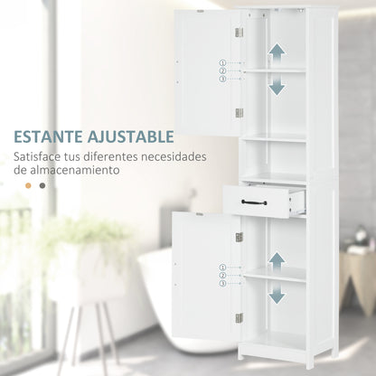 Bathroom Column Bathroom Cabinet with 2 Doors 1 Drawer Open Shelf and Adjustable Anti-Tip Shelves 40x30x164 cm White