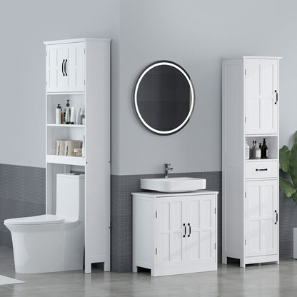 Bathroom Column Bathroom Cabinet with 2 Doors 1 Drawer Open Shelf and Adjustable Anti-Tip Shelves 40x30x164 cm White