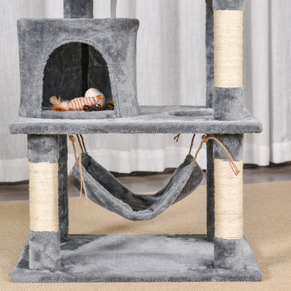 Large Cat Scratching Post Tree 145 cm, Cat Tree with Hammock, Climbing Tree for Cats, Cat Scratching Post Cave Cat Furniture with Sisal Posts, Light Gray
