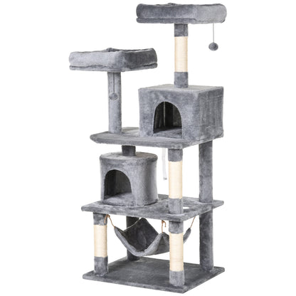 Large Cat Scratching Post Tree 145 cm, Cat Tree with Hammock, Climbing Tree for Cats, Cat Scratching Post Cave Cat Furniture with Sisal Posts, Light Gray