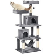 Large Cat Scratching Post Tree 145 cm, Cat Tree with Hammock, Climbing Tree for Cats, Cat Scratching Post Cave Cat Furniture with Sisal Posts, Light Gray
