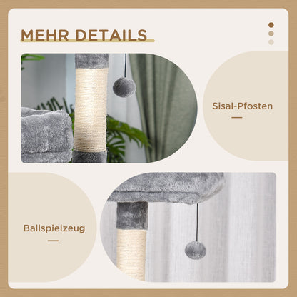 Large Cat Scratching Post Tree 145 cm, Cat Tree with Hammock, Climbing Tree for Cats, Cat Scratching Post Cave Cat Furniture with Sisal Posts, Light Gray