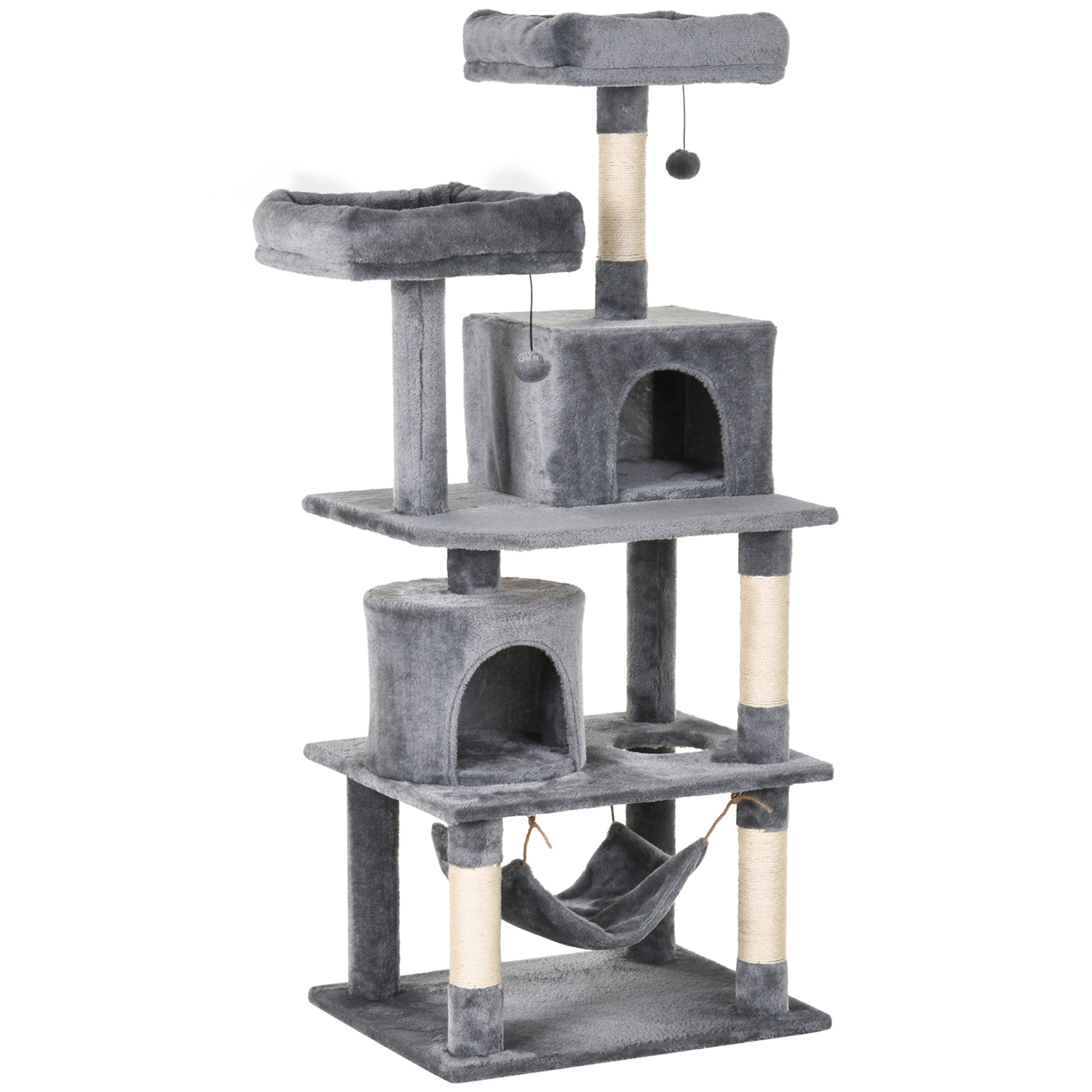 Large Cat Scratching Post Tree 145 cm, Cat Tree with Hammock, Climbing Tree for Cats, Cat Scratching Post Cave Cat Furniture with Sisal Posts, Light Gray