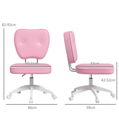 Upholstered PU Desk Chair Swivel Office Chair with Adjustable Height Armless 120kg Load for Study Bedroom 46x59x82-92cm Pink