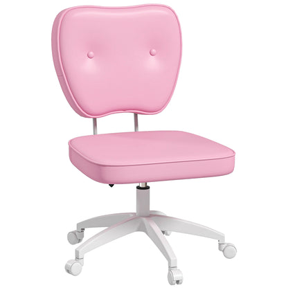 Upholstered PU Desk Chair Swivel Office Chair with Adjustable Height Armless 120kg Load for Study Bedroom 46x59x82-92cm Pink