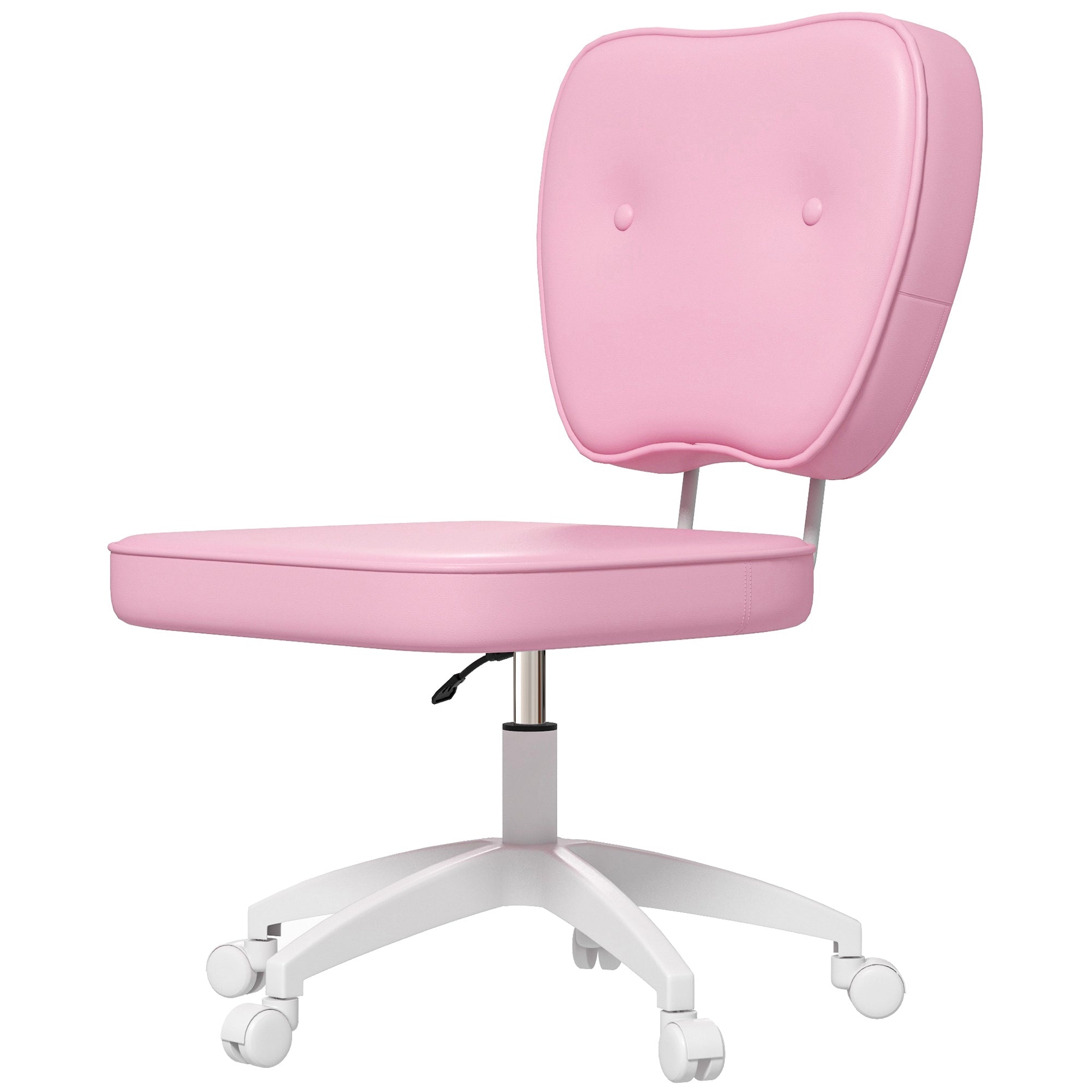 Upholstered PU Desk Chair Swivel Office Chair with Adjustable Height Armless 120kg Load for Study Bedroom 46x59x82-92cm Pink