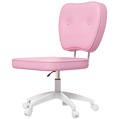 Upholstered PU Desk Chair Swivel Office Chair with Adjustable Height Armless 120kg Load for Study Bedroom 46x59x82-92cm Pink