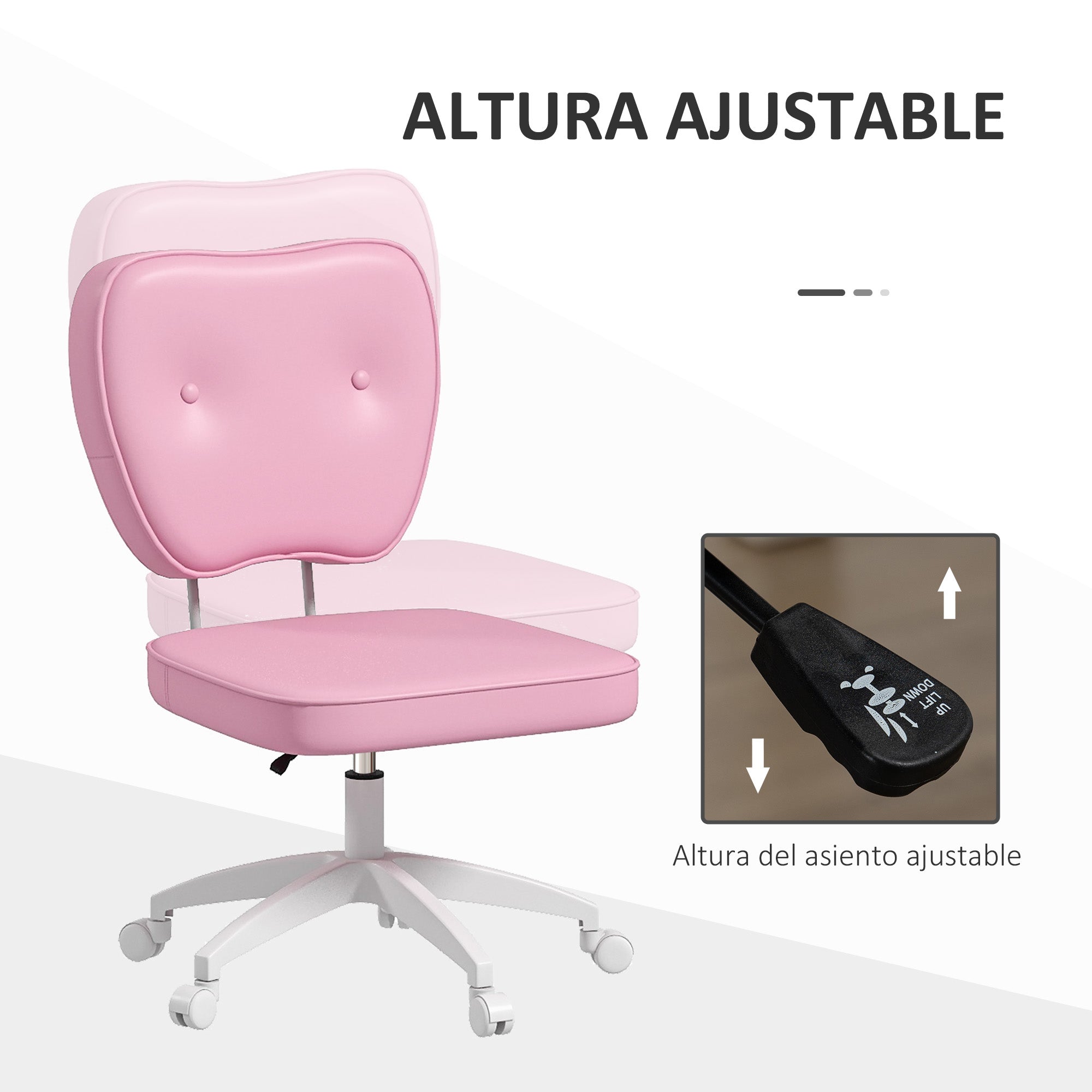 Upholstered PU Desk Chair Swivel Office Chair with Adjustable Height Armless 120kg Load for Study Bedroom 46x59x82-92cm Pink