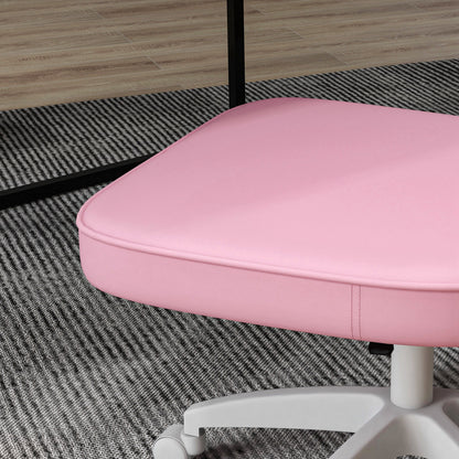 Upholstered PU Desk Chair Swivel Office Chair with Adjustable Height Armless 120kg Load for Study Bedroom 46x59x82-92cm Pink