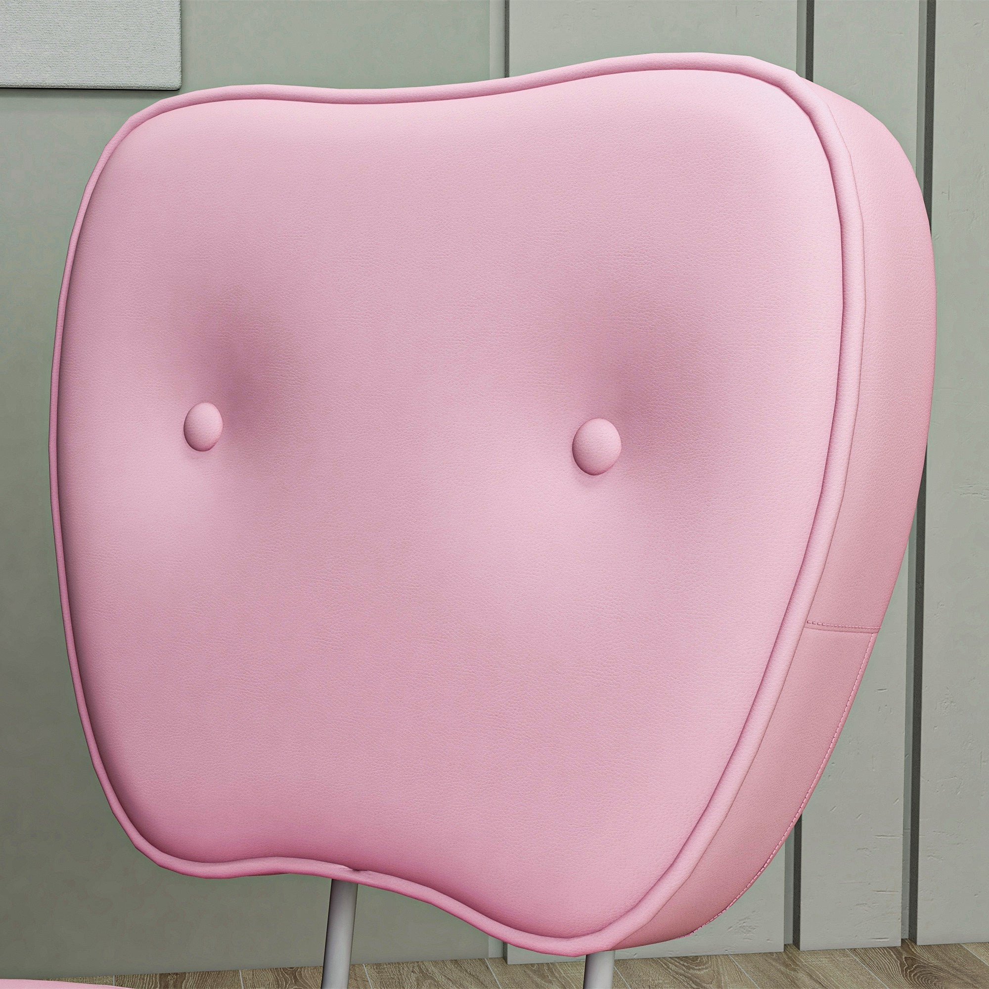 Upholstered PU Desk Chair Swivel Office Chair with Adjustable Height Armless 120kg Load for Study Bedroom 46x59x82-92cm Pink