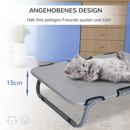 Outdoor Dog Cot, Foldable Elevated Pet Bed for Small Dogs, Cooling Pet Cot with Steel Frame, Pet Bed for Outdoor Camping, 59 x 46 x 15 cm, Gray