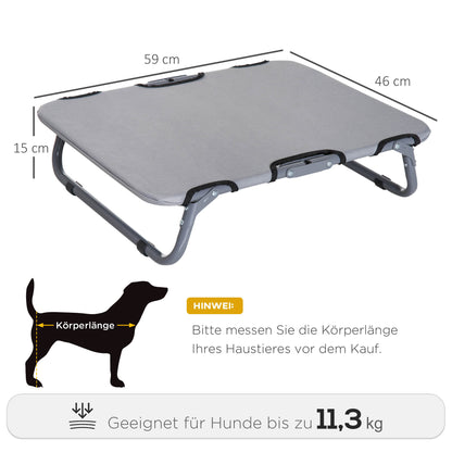 Outdoor Dog Cot, Foldable Elevated Pet Bed for Small Dogs, Cooling Pet Cot with Steel Frame, Pet Bed for Outdoor Camping, 59 x 46 x 15 cm, Gray