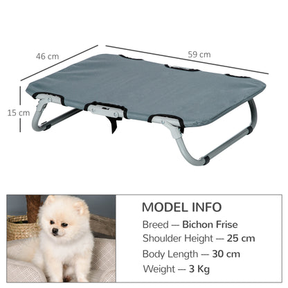 Outdoor Dog Cot, Foldable Elevated Pet Bed for Small Dogs, Cooling Pet Cot with Steel Frame, Pet Bed for Outdoor Camping, 59 x 46 x 15 cm, Gray