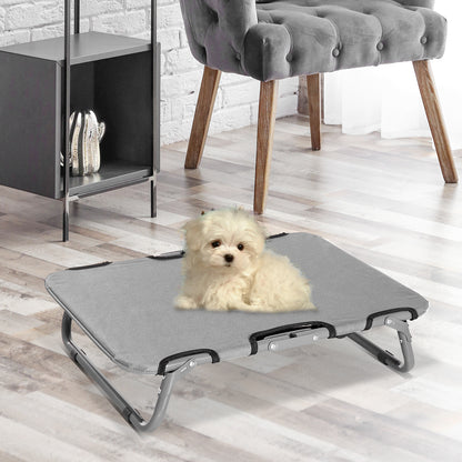 Outdoor Dog Cot, Foldable Elevated Pet Bed for Small Dogs, Cooling Pet Cot with Steel Frame, Pet Bed for Outdoor Camping, 59 x 46 x 15 cm, Gray
