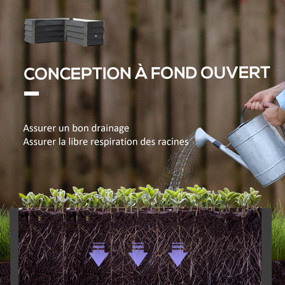 L-shaped corner garden planter without base - 115 x 115 x 44 cm dark gray galvanized steel