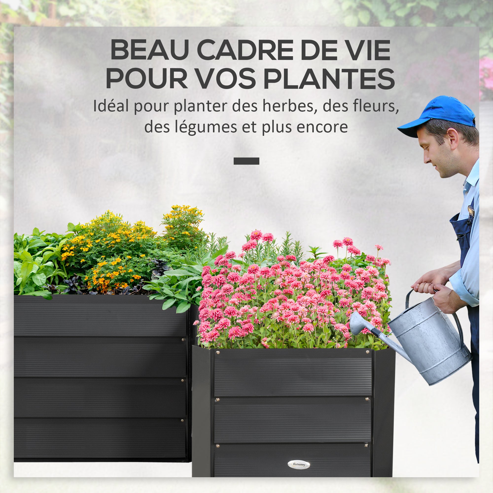 L-shaped corner garden planter without base - 115 x 115 x 44 cm dark gray galvanized steel