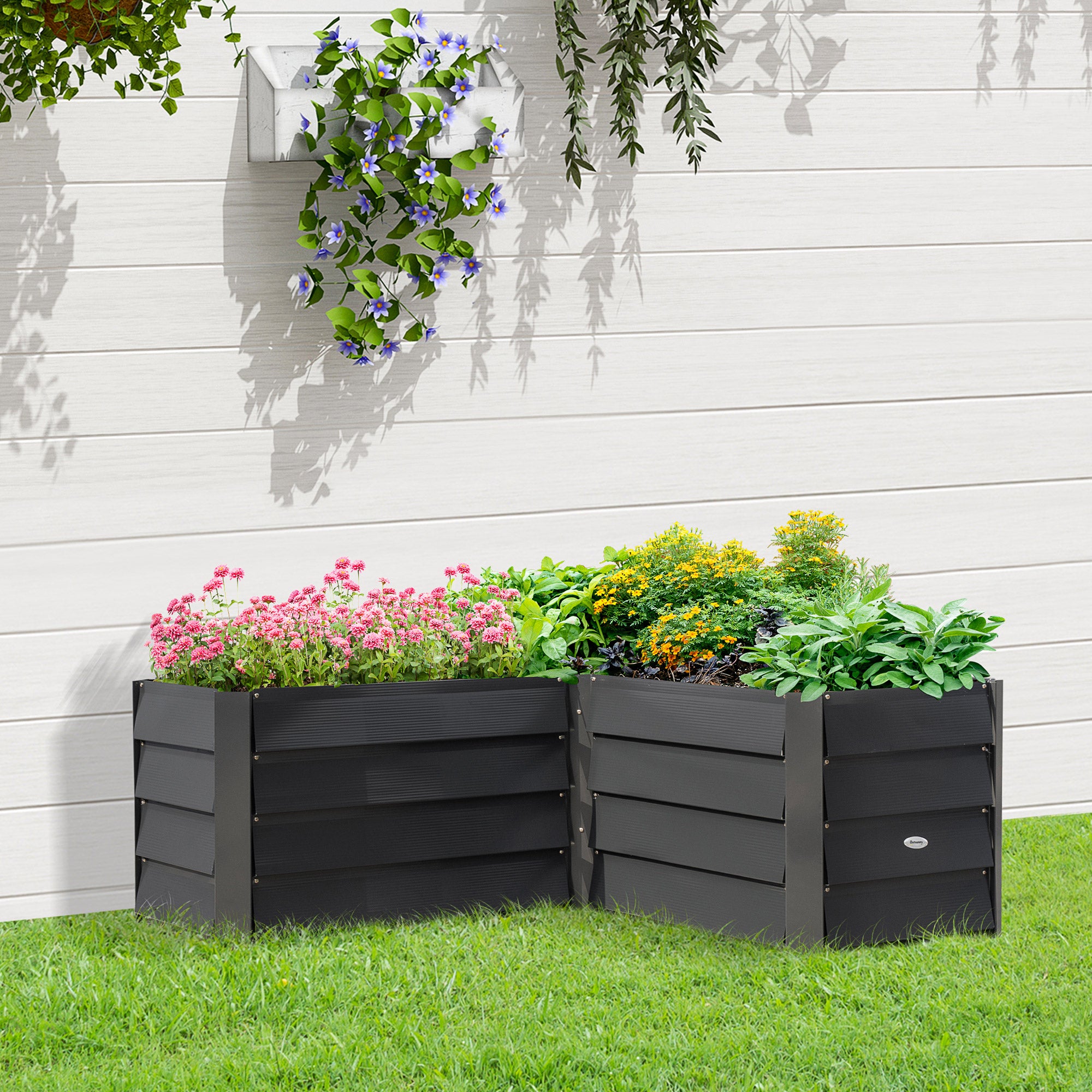 L-shaped corner garden planter without base - 115 x 115 x 44 cm dark gray galvanized steel