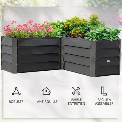 L-shaped corner garden planter without base - 115 x 115 x 44 cm dark gray galvanized steel