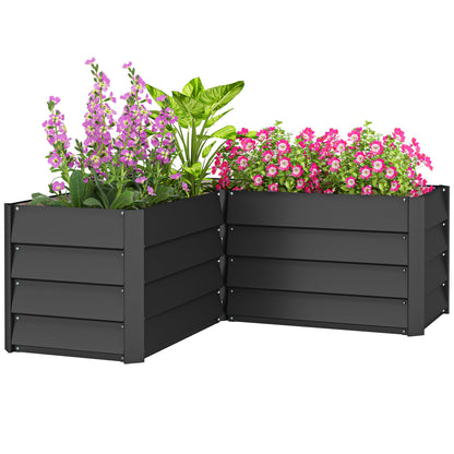 L-shaped corner garden planter without base - 115 x 115 x 44 cm dark gray galvanized steel
