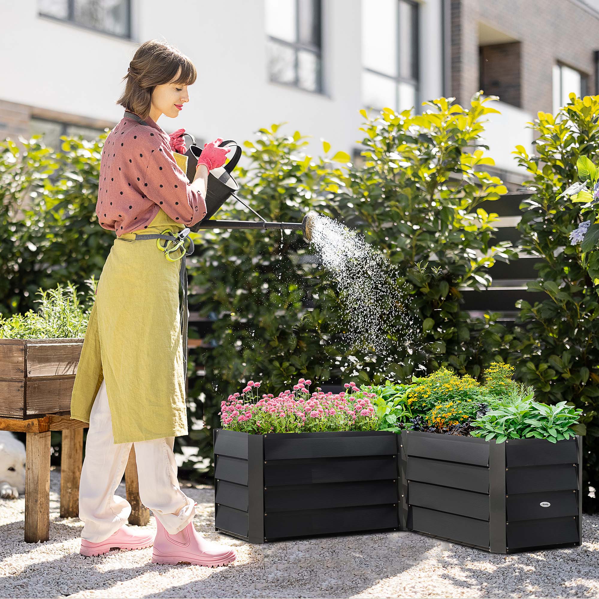 L-shaped corner garden planter without base - 115 x 115 x 44 cm dark gray galvanized steel
