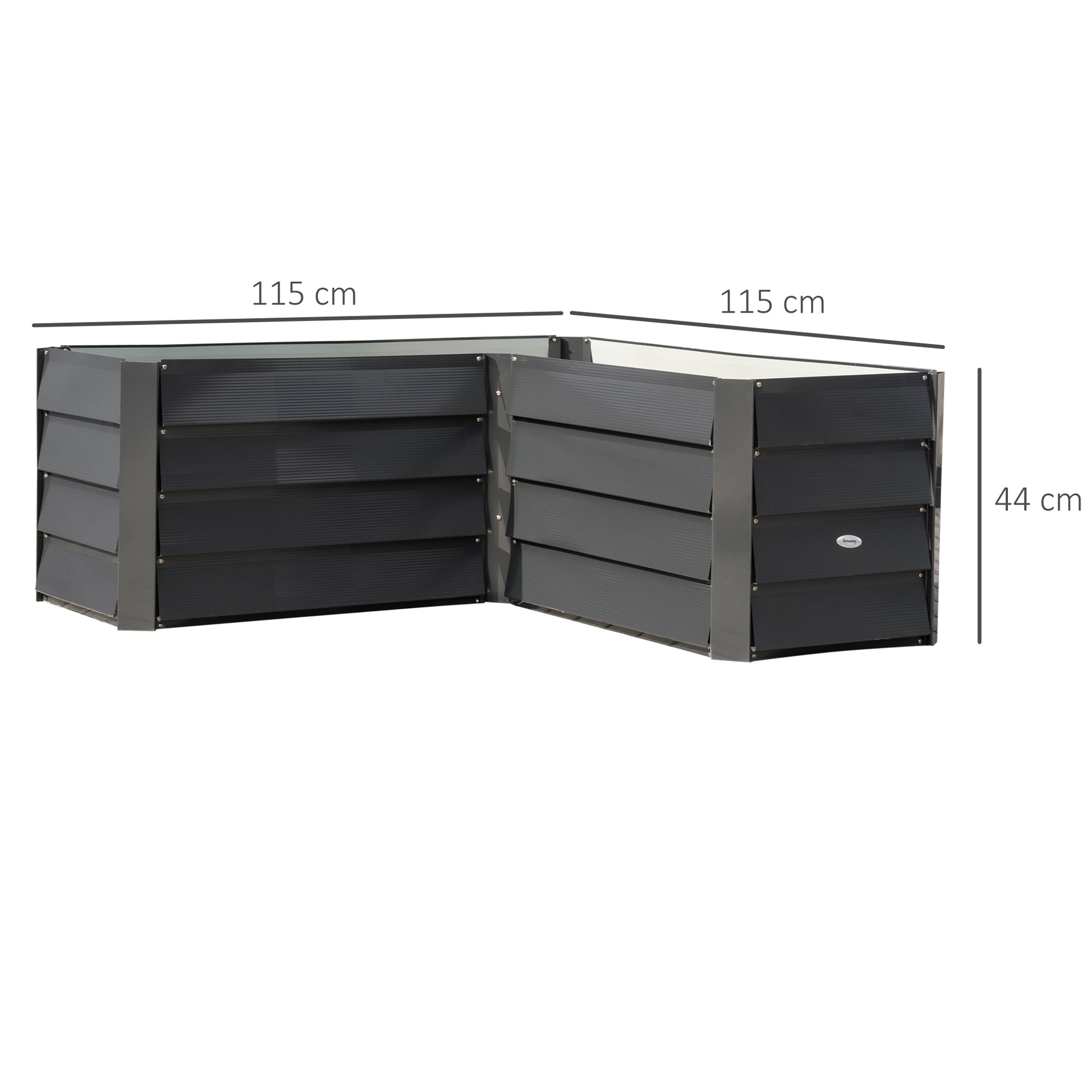 L-shaped corner garden planter without base - 115 x 115 x 44 cm dark gray galvanized steel