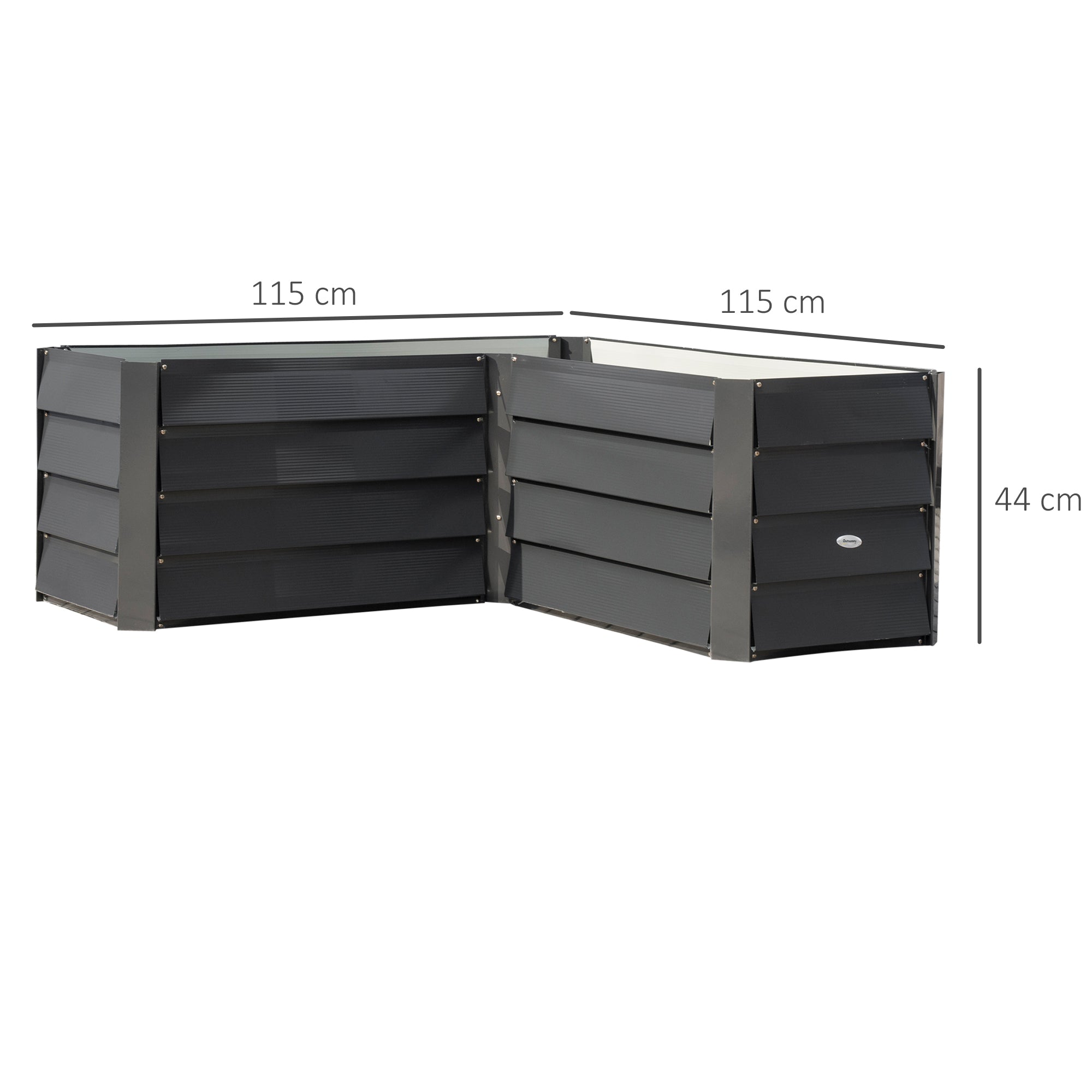L-shaped corner garden planter without base - 115 x 115 x 44 cm dark gray galvanized steel