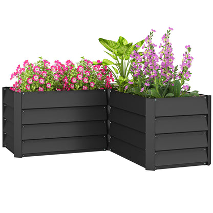 L-shaped corner garden planter without base - 115 x 115 x 44 cm dark gray galvanized steel
